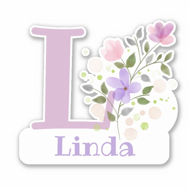Adesivo Nome Linda mais Inicial com Design Floral (Frente)
