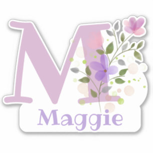 Adesivo Nome Maggie mais Inicial com Desenho Floral