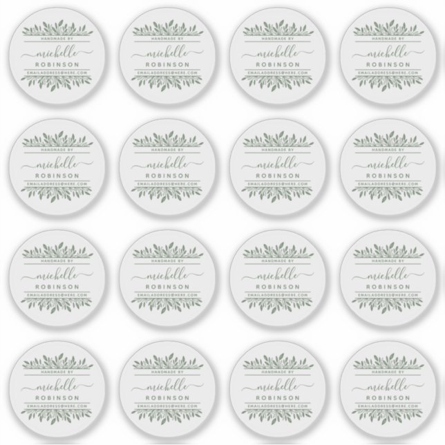 Adesivo Nome manuscrito Sage Green Botanical Fabricado por (Frente)