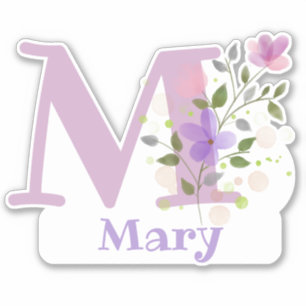 Adesivo Nome Mary mais Inicial com Floral Design