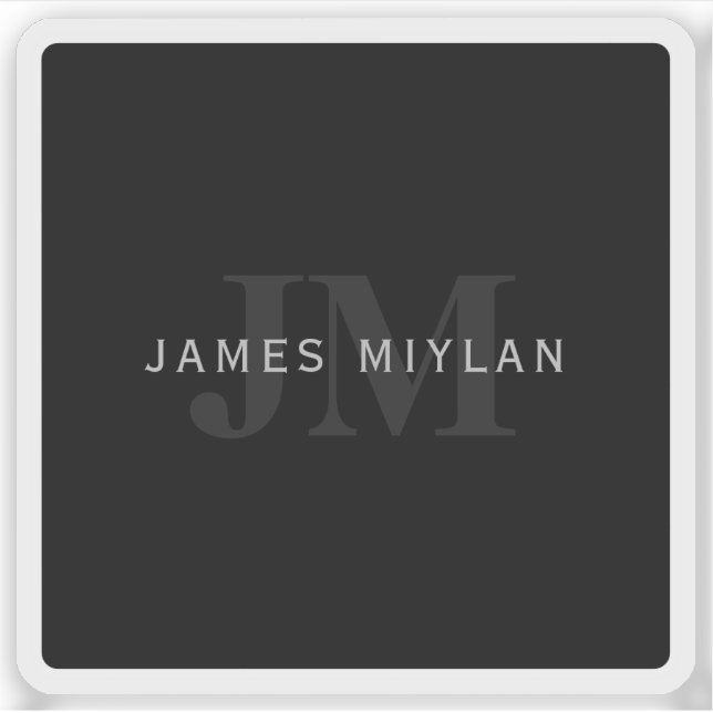 Adesivo Nome Moderno e Monograma | Cinzas e preto (Frente)