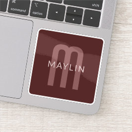 Adesivo Nome Monograma de aparência Moderna | Maroon Red