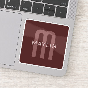 Adesivo Nome Monograma de aparência Moderna   Maroon Red