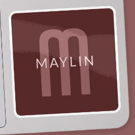 Adesivo Nome Monograma de aparência Moderna | Maroon Red