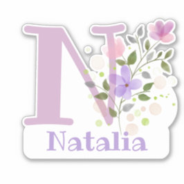 Adesivo Nome Natalia & Inicial com Floral Design