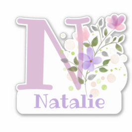 Adesivo Nome Natalie mais Inicial com Floral Design