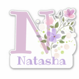 Adesivo Nome Natasha & Inicial com Floral Design