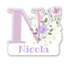 Adesivo Nome Nicola & Inicial com Floral Design