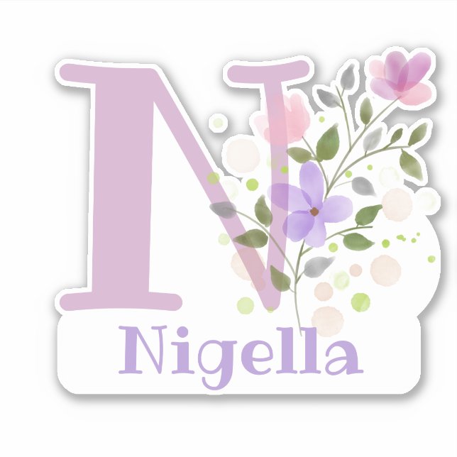 Adesivo Nome Nigella e inicial com Floral Design (Frente)