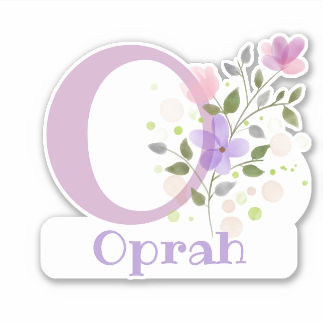 Adesivo Nome Oprah & Inicial com Design Floral (Frente)