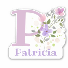 Adesivo Nome Patrícia & Inicial com Design Floral