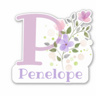 Adesivo Nome Penelope mais inicial com Design Floral