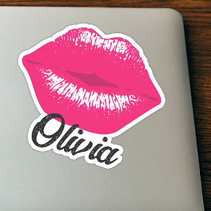 Adesivo Nome Personalizado Batom Rosa Beijando Lábios Beij
