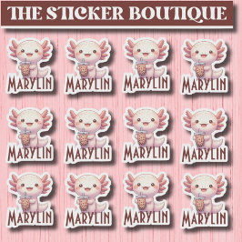 Adesivo Nome personalizado bonito Axolotl Boba Tea