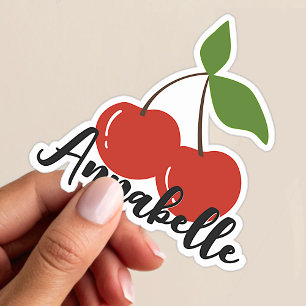 Adesivo Nome Personalizado Cerejas Vermelhas Fofas Gráfica