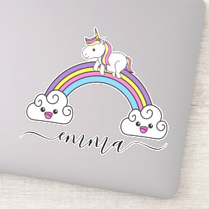 Adesivo Nome Personalizado Cute Rainbow Unicorn