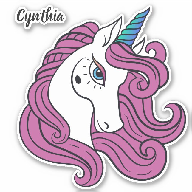 Adesivo Nome personalizado Cute Unicorn (Frente)