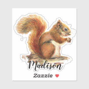 Adesivo Nome Personalizado de Animal do Esquilo Vermelho C