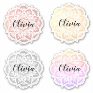 Adesivo Nome Personalizado de Mandala de Multicores Person