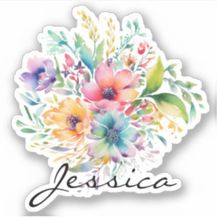 Adesivo Nome Personalizado do Buquê Floral Rosa Turno
