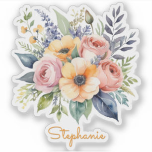Adesivo Nome Personalizado do Design Floral bonito Fllower