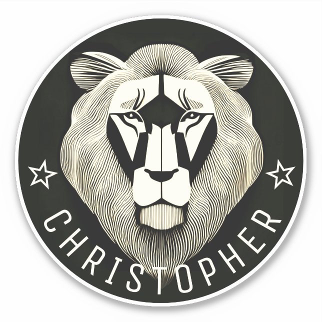Adesivo Nome Personalizado do Leão Antigo Legal Preto e Br (Frente)