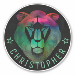 Adesivo Nome Personalizado do Leão Colorido de Cor de Água