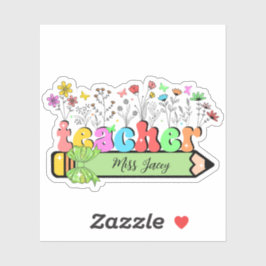 Adesivo Nome personalizado do professor de flor selvagem, 