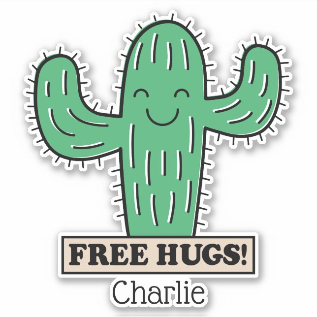 Adesivo Nome personalizado dos Hugs Cactus Gratuitos (Frente)
