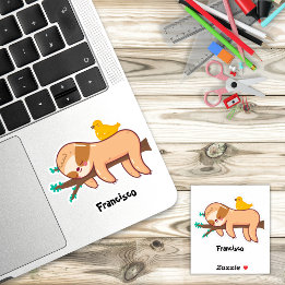 Adesivo Nome Personalizado Engraçado Sloth Dormindo