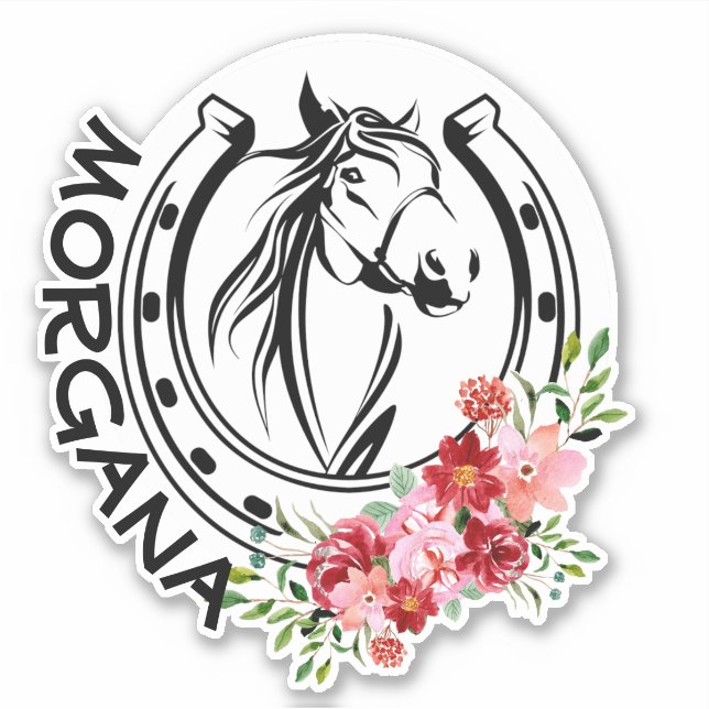 Adesivo Nome Personalizado Ferradura de Cavalo Floral (Frente)