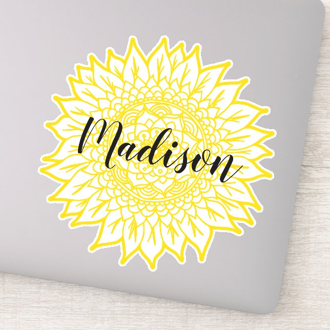 Adesivo Nome Personalizado Flor Amarelo Sunflower Mandala (Detalhe)