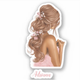 Adesivo Nome Personalizado Floral Moderno de Na moda Rosa