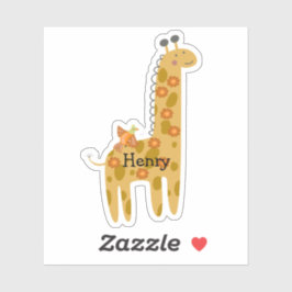 Adesivo Nome Personalizado Giraffe Bird & Flowers Orange L