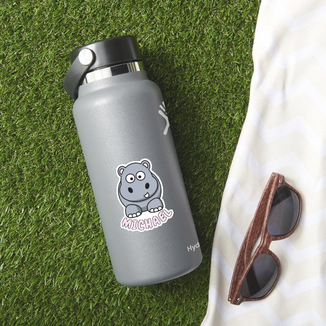 Adesivo Nome personalizado Hippo Zoo Safari Animal (HydroFlask Insitu)