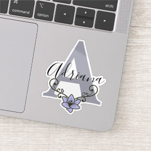 Adesivo Nome Personalizado Monogramado Flor Romântica de L