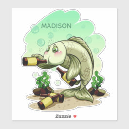 Adesivo Nome personalizado Peixe Bebendo engraçado