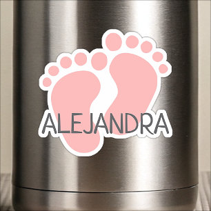 Adesivo Nome Personalizado Pés de Bebê Rosa Pastel Fofo De