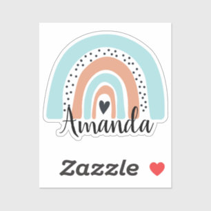 Adesivo Nome Personalizado Rainbow Heart Peach Azul