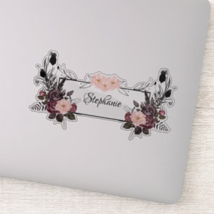 Adesivo Nome Personalizado Transparente Floral Elegante