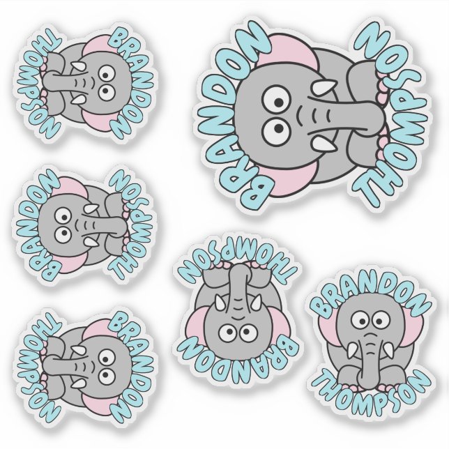 Adesivo Nome Personalizado Zoo Elefante (Frente)