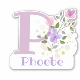 Adesivo Nome Phoebe & Inicial com Desenho Floral