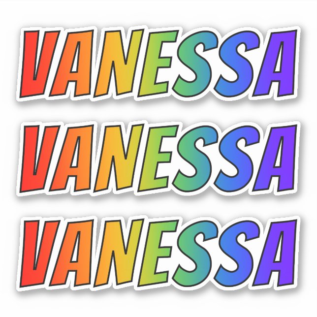 Adesivo Nome próprio "VANESSA" com cor divertida do arco-í (Frente)
