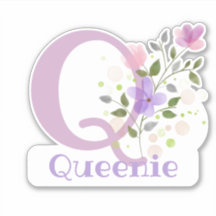 Nome Queenie & Inicial com Design Floral