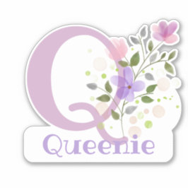 Adesivo Nome Queenie & Inicial com Design Floral