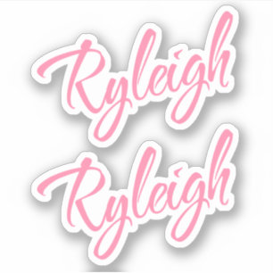 Adesivo Nome Ryleigh cursivo cor-de-rosa x2
