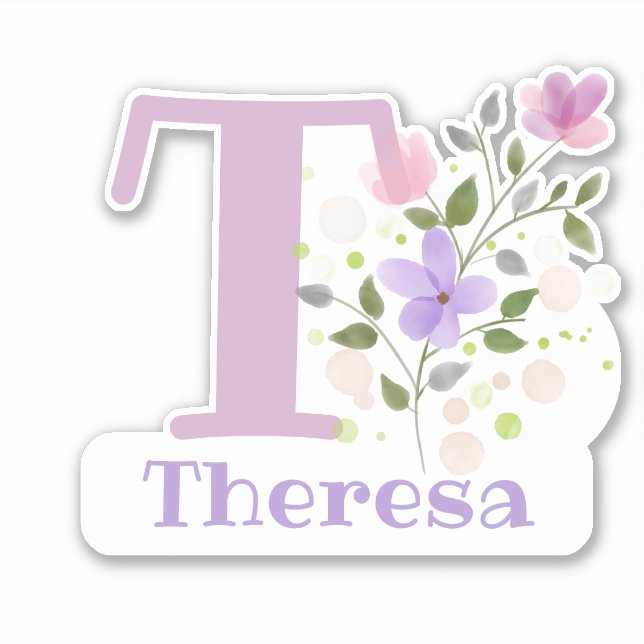 Adesivo Nome Theresa com a letra T Sticker Corte (Frente)