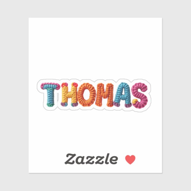 Adesivo Nome THOMAS no Padrão de Crochet Vibrante (Folha)