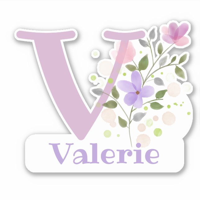 Adesivo Nome Valerie com a letra V Sticker Cut-Out (Frente)