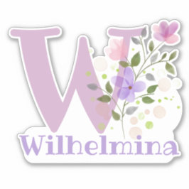 Adesivo Nome Wilhelmina & Inicial com Floral Design